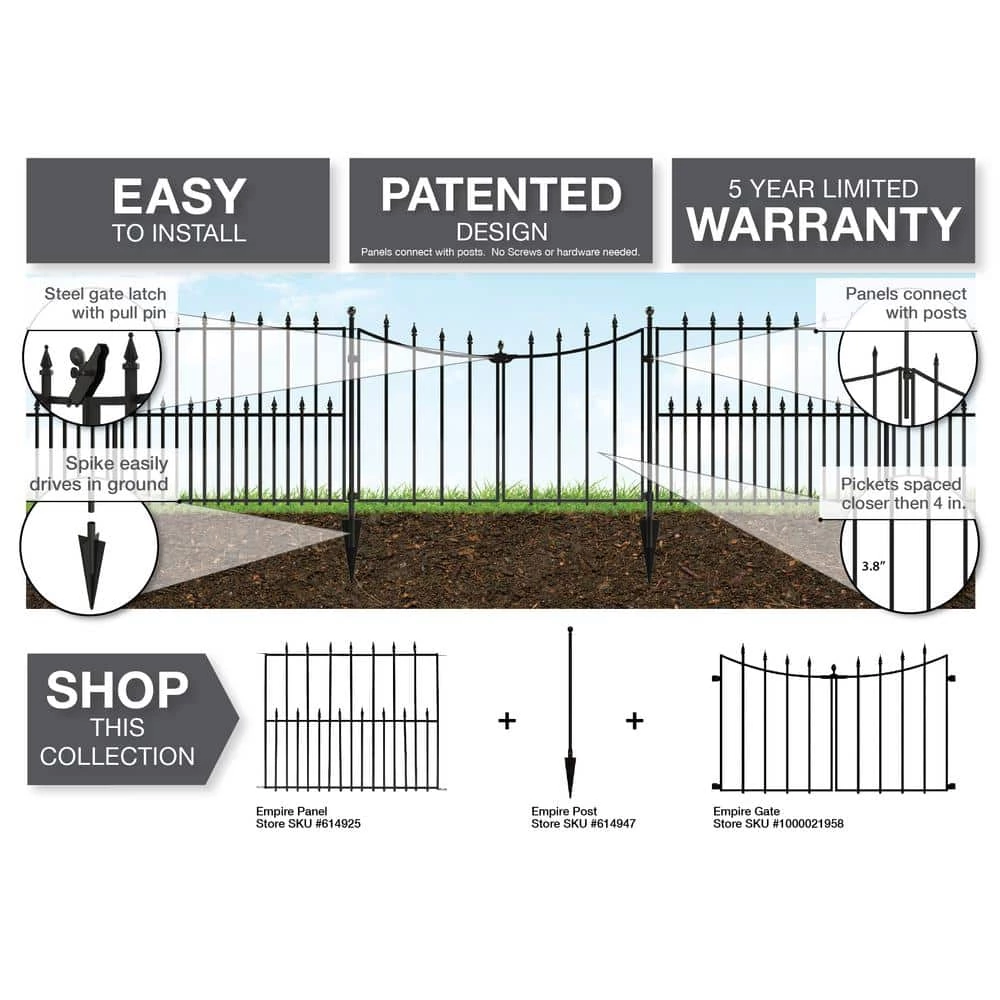Vigoro Empire/Westbrook 28 in. Black Steel Decorative Fence Gate - Image 4
