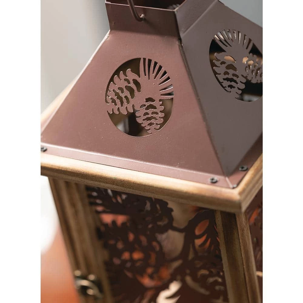 SULLIVANS Brown Metal and Wood Pinecone Lantern - Image 2