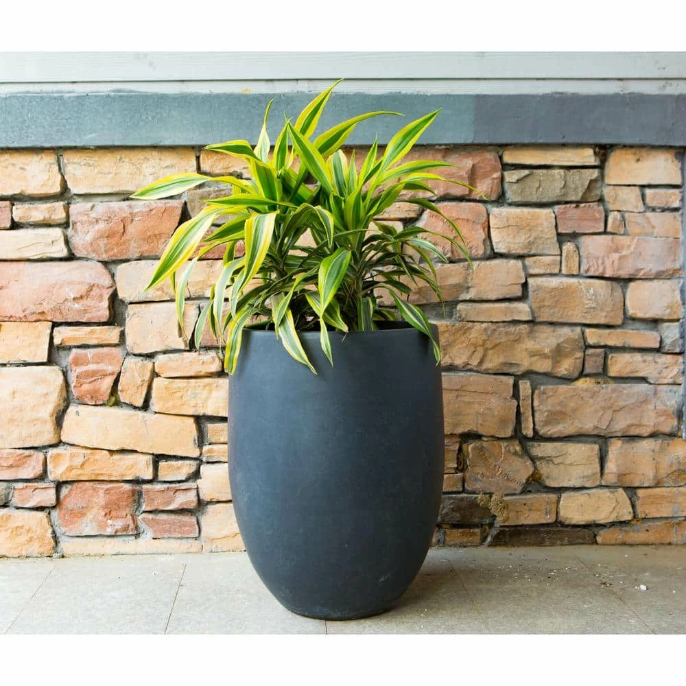 KANTE 21.7 in. H Round Charcoal Concrete/Fiberglass Indoor Outdoor Modern Tall Planter - Image 6