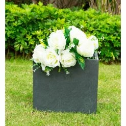 KANTE 12 in. H Square Charcoal Concrete/Fiberglass Indoor Outdoor Elegant Planter