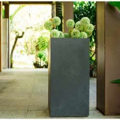 KANTE 20 in. H Square Charcoal Lightweight Concrete/Fiberglass Indoor Outdoor Elegant Tall Planter