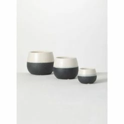 SULLIVANS Black And White Ceramic Pot - Set of 3
