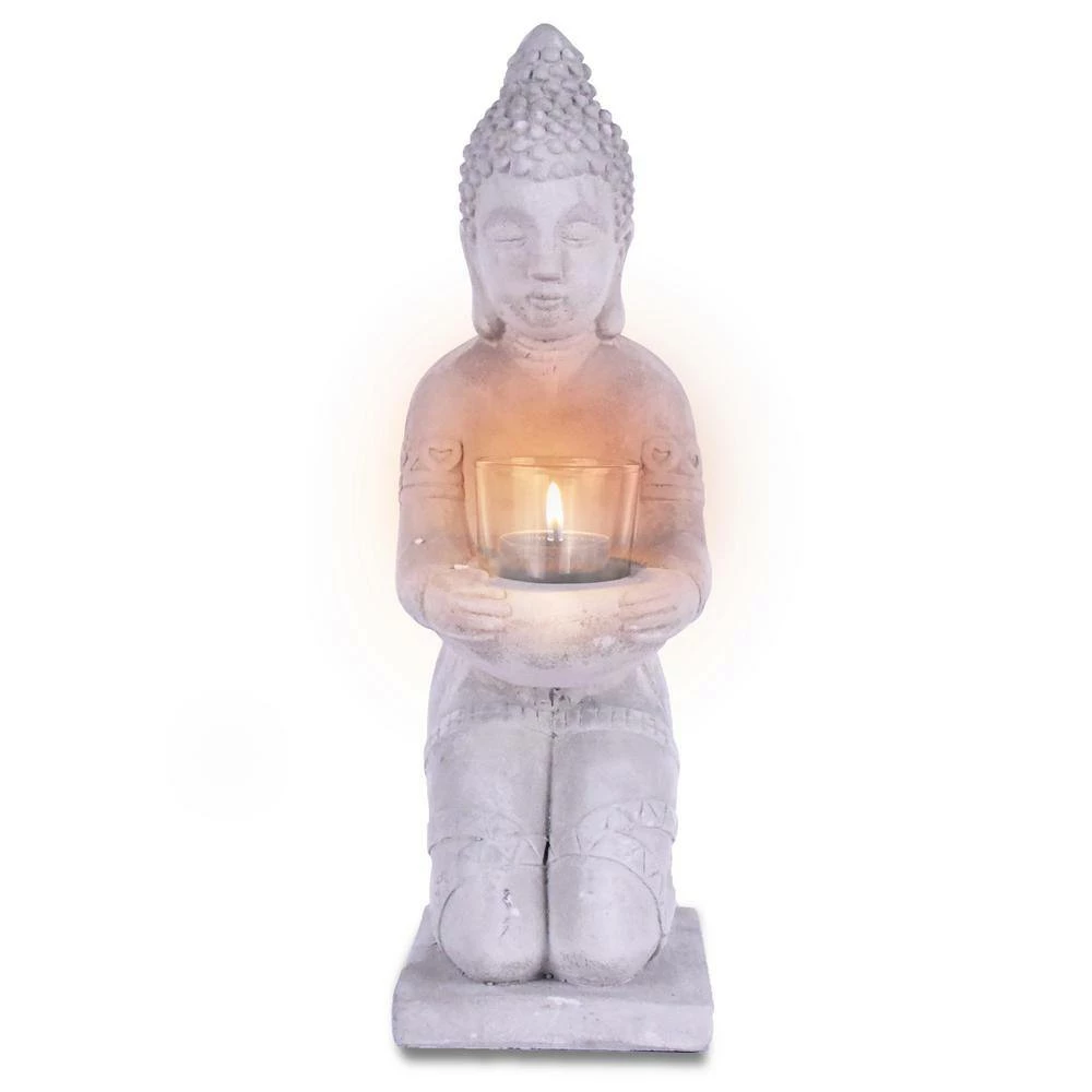KANTE 12.8 in. H Gray Cement Buddha Tealight Candle Holder Garden Statue Ornament - Image 6