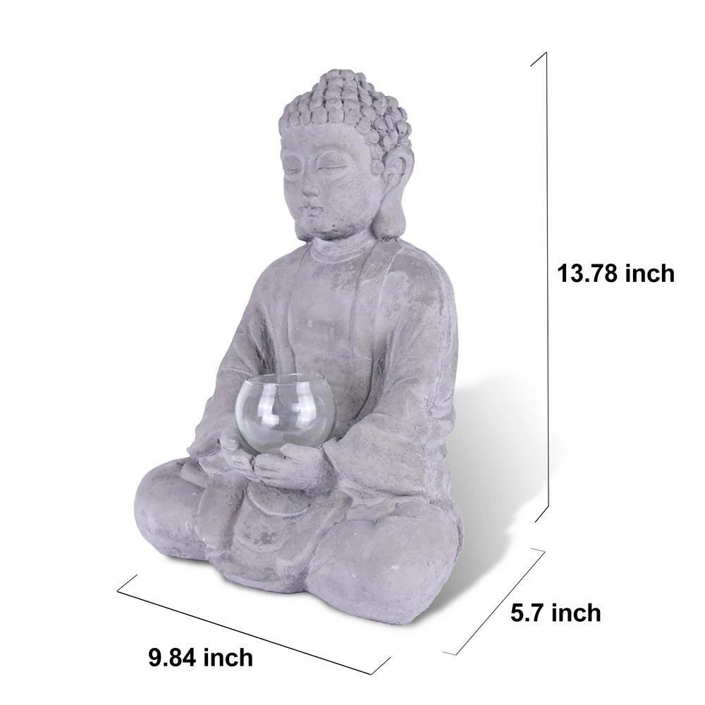 KANTE 14.17 in. H Gray Cement Meditating Buddha Garden Statue Tealight Candle Holder Ornament - Image 2
