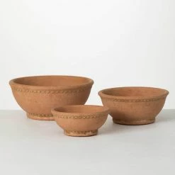 SULLIVANS Adobe Cement Dish Planter - Set of 3