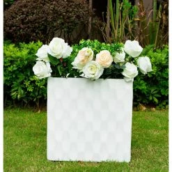 KANTE 12 in. H Square Pure White Concrete/Fiberglass Indoor Outdoor Elegant Retro Planter