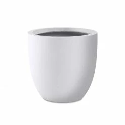 KANTE 13.39 in. x 12.6 in. Round Pure White Lightweight Concrete and Fiberglass Indoor Outdoor Planter with Drainage Hole