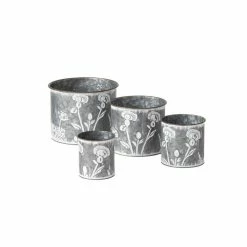 SULLIVANS Silver Metal Flower Patterned Planter (Set of 4)