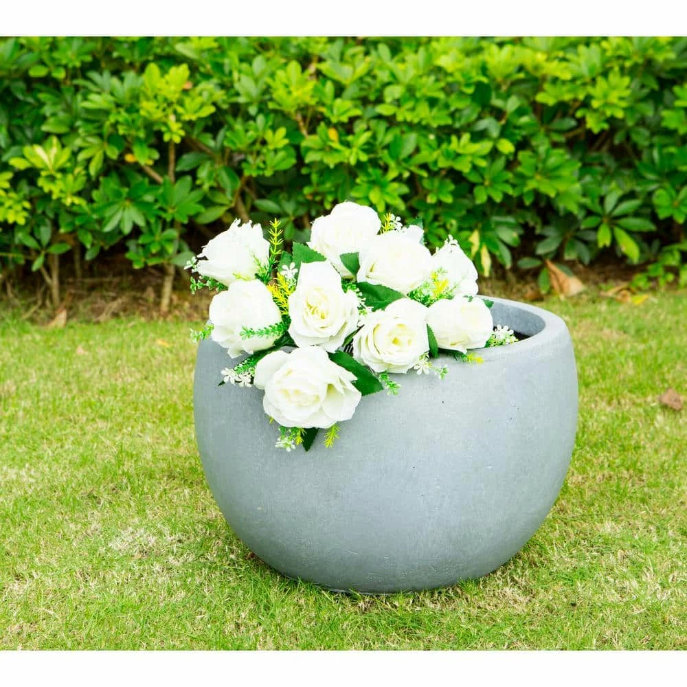 KANTE 12 in. W Round Slate Gray Concrete/Fiberglass Indoor Outdoor Modern Seamless Bowl Planter - Image 5