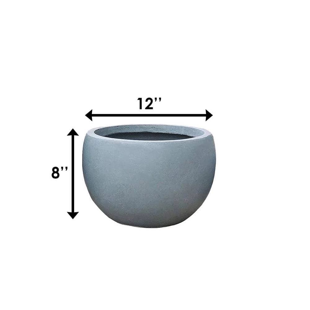 KANTE 12 in. W Round Slate Gray Concrete/Fiberglass Indoor Outdoor Modern Seamless Bowl Planter - Image 7