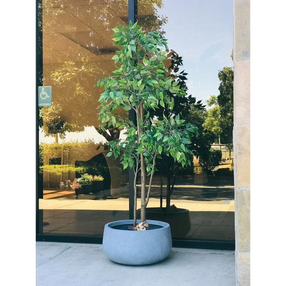 KANTE 20 in. W Round Slate Gray Lightweight Concrete/Fiberglass Indoor Outdoor Elegant Bowl Planter - Image 2