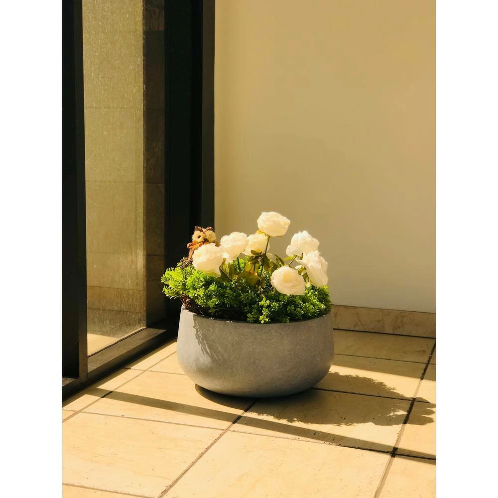 KANTE 20 in. W Round Slate Gray Lightweight Concrete/Fiberglass Indoor Outdoor Elegant Bowl Planter - Image 6